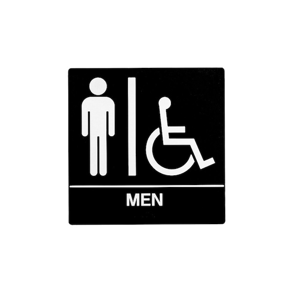 Bcf 8 x 8, Men Door Sign, Square Print, Picture, Text With Braille and Handicapped Symbol, Black SB445-BLACK - main